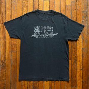 Superrradical Men's Black Grey Skater Faded Spell Out Barbed Wire Script T-Shirt